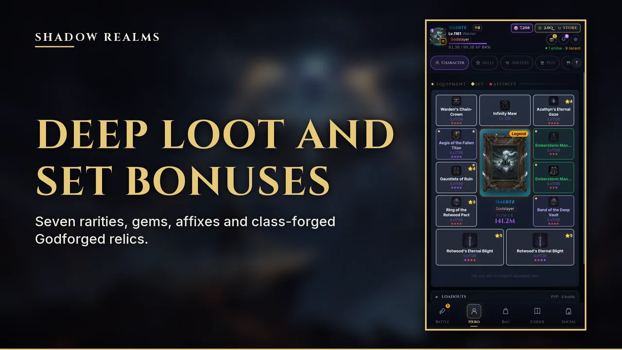 Deep loot and set bonuses — the hero and gear